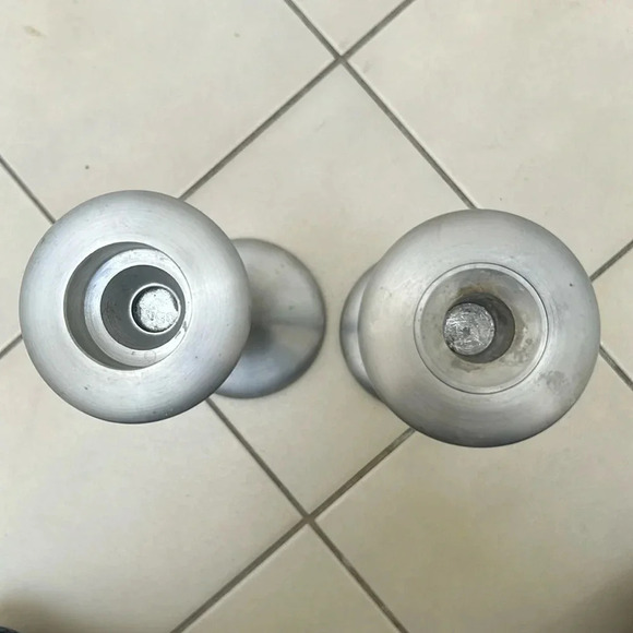 Vintage IKEA Kägla Candlesticks Brushed Aluminium Designer Carl Ojerstäm Swedish - Picture 2 of 8